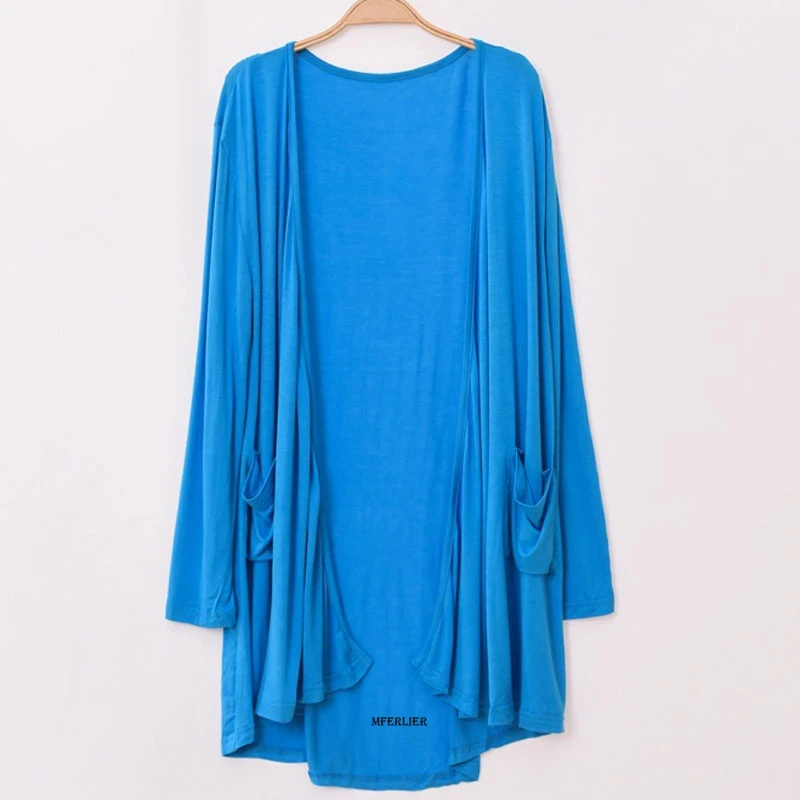 

Plus Size 5XL 140kg Women Spring Summer Modal Long Coat Without Zipper Candy Color Female Soft Open Stitch Ladies Casual Outwear