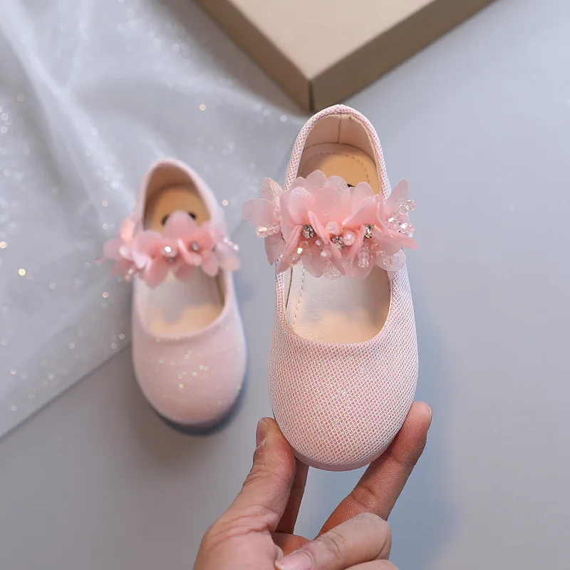 Girls' Shoes Beaded Little Flowers Princess Shoes Party Wedding Kids Flats Spring Fall Dress Shoes Children's Shoe For Girl