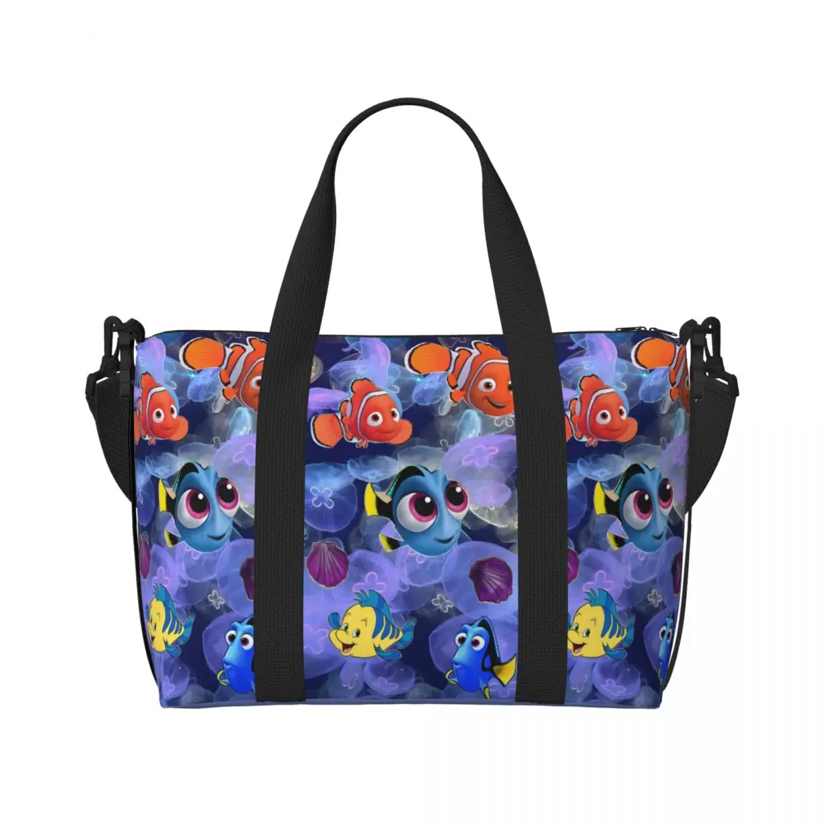 

Custom Finding Nemo Beach Tote Bag for Women Extra Large Gym Carry On Adventure Cartoons Travel Shopping Bags