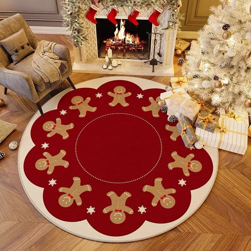 VIKAMA Round Christmas Area Rug Soft Bow Holly Border Print Non Slip Mat For Living Room Fireplace Xmas Home Decor