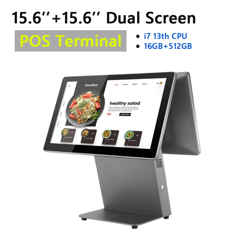 Ultra-Thin Dual Screen 15.6''+15.6'' Touch POS Terminal 16+512G I7 All-In-One Cash Register for Supermarket Payment System