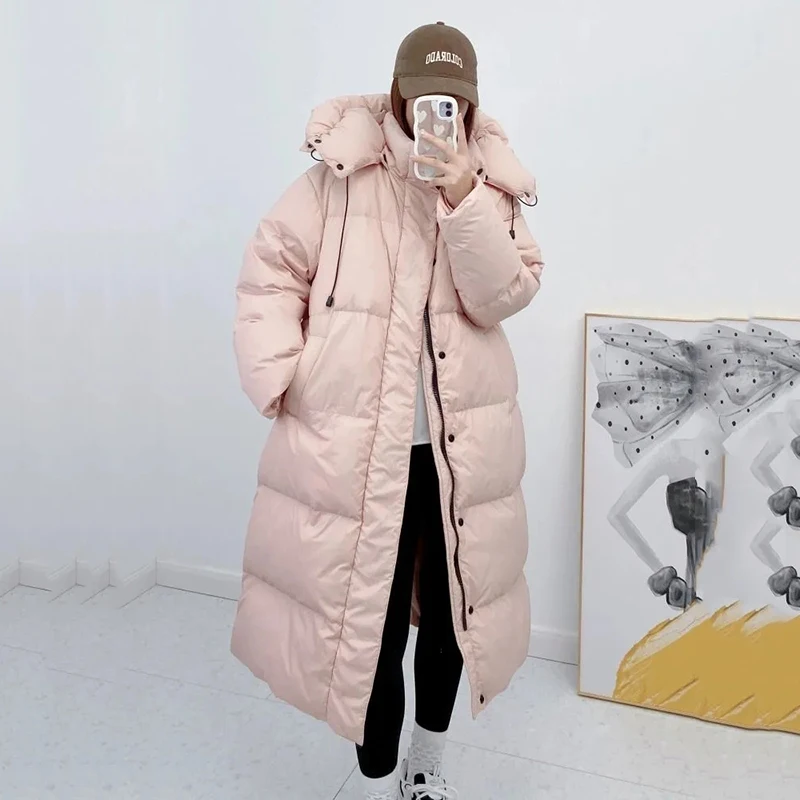 2023 Winter Women Hooded Snow Parkas 90% White Duck Down Coat Thick X-Long Puffer Winter Female Long Loose Warm Jacket Overcoat