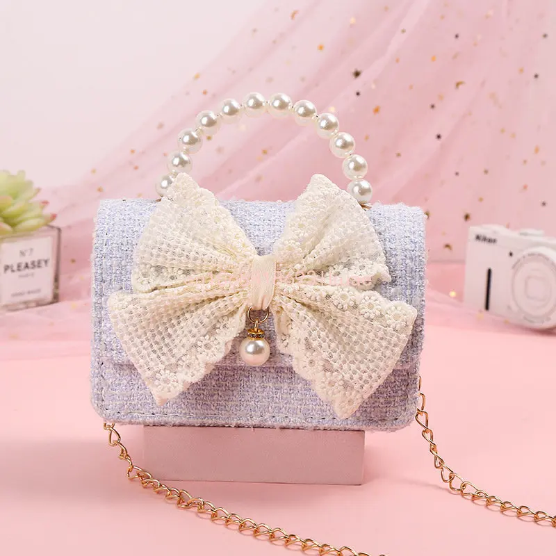 New Kids Mini Handbag Cute Princess Crossbody Bags for Girls Bowknot Party Hand Bag Toddler Linen Purses and Handbags Gift