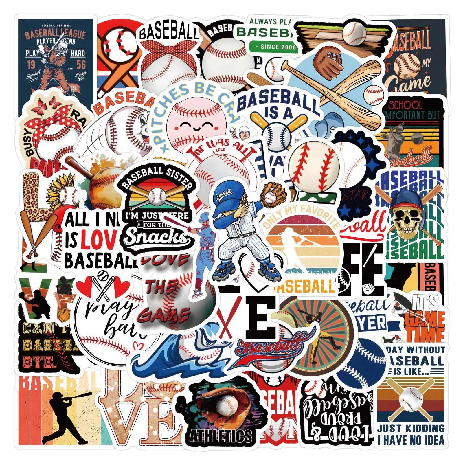

60/120PCS Baseball Stickers Cartoon Retro Vintage Baseball DIY Decorable Phone Case Guitar Notebook Waterproof Sticker Kids Toy