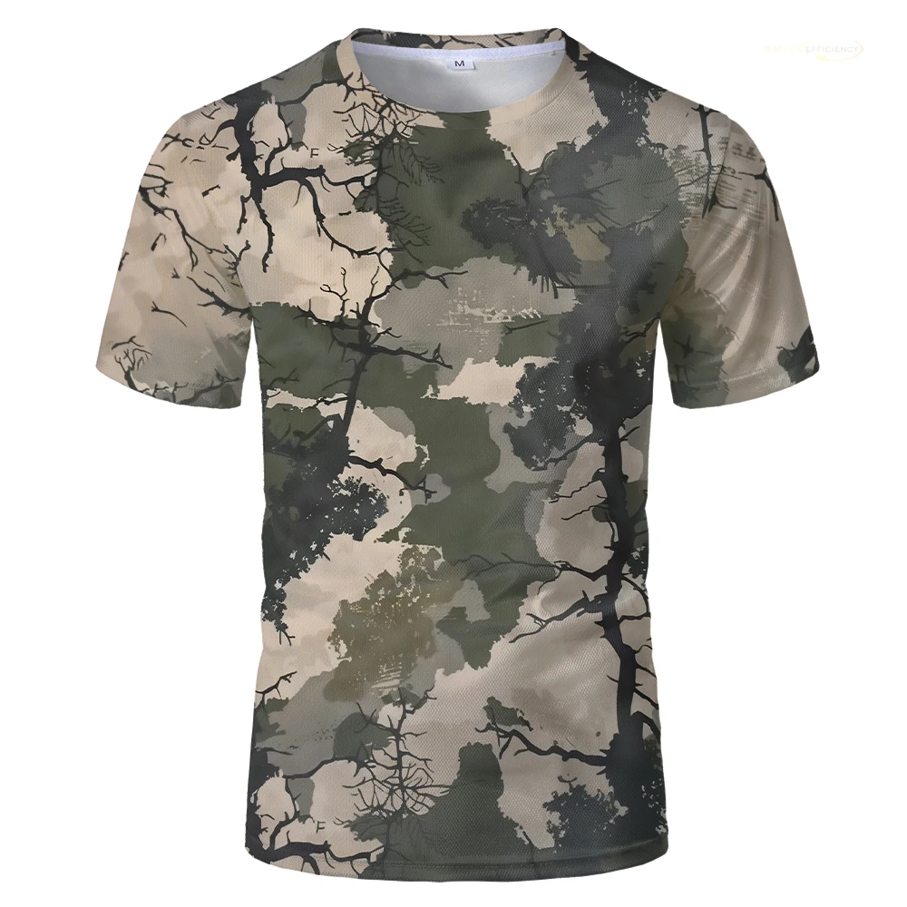 Hunting Camouflage Outdoor Men's T Shirt Breathable Camping Oversized Short-sleeved T-shirts Casual Sports Jungles Hidden Tees