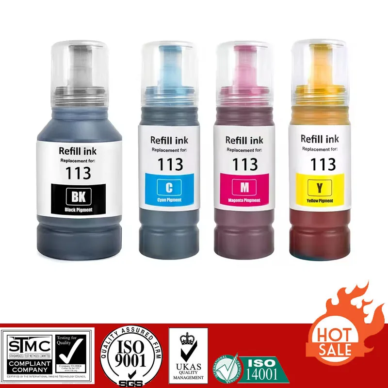 Compatible Refill Pigment Ink For T-113 T113 113, For Epson ECOTANK ET-5150/ET-5170/ET-5800/ET-5850/ET-5880/ET-16150 Printer