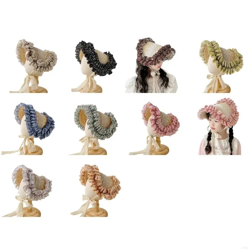 

Children Flat Top Hat Girl Hat Lace Flower Pattern French Hat for Kids 2-10 Year Sun Caps