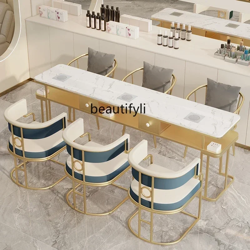 YY Nail Table Chair Single Double Light Luxury Marble Multi-Functional Nail Table with Vacuum Cleaner