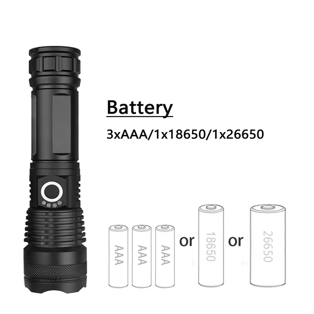 Hochleistungs-wiederaufladbare Taschenlampe USB-C, ultrahelles Schießen mit großer Reichweite, große einziehbare Taschenlampe für den Außenbereich mit 3000-a-Mh-Akku