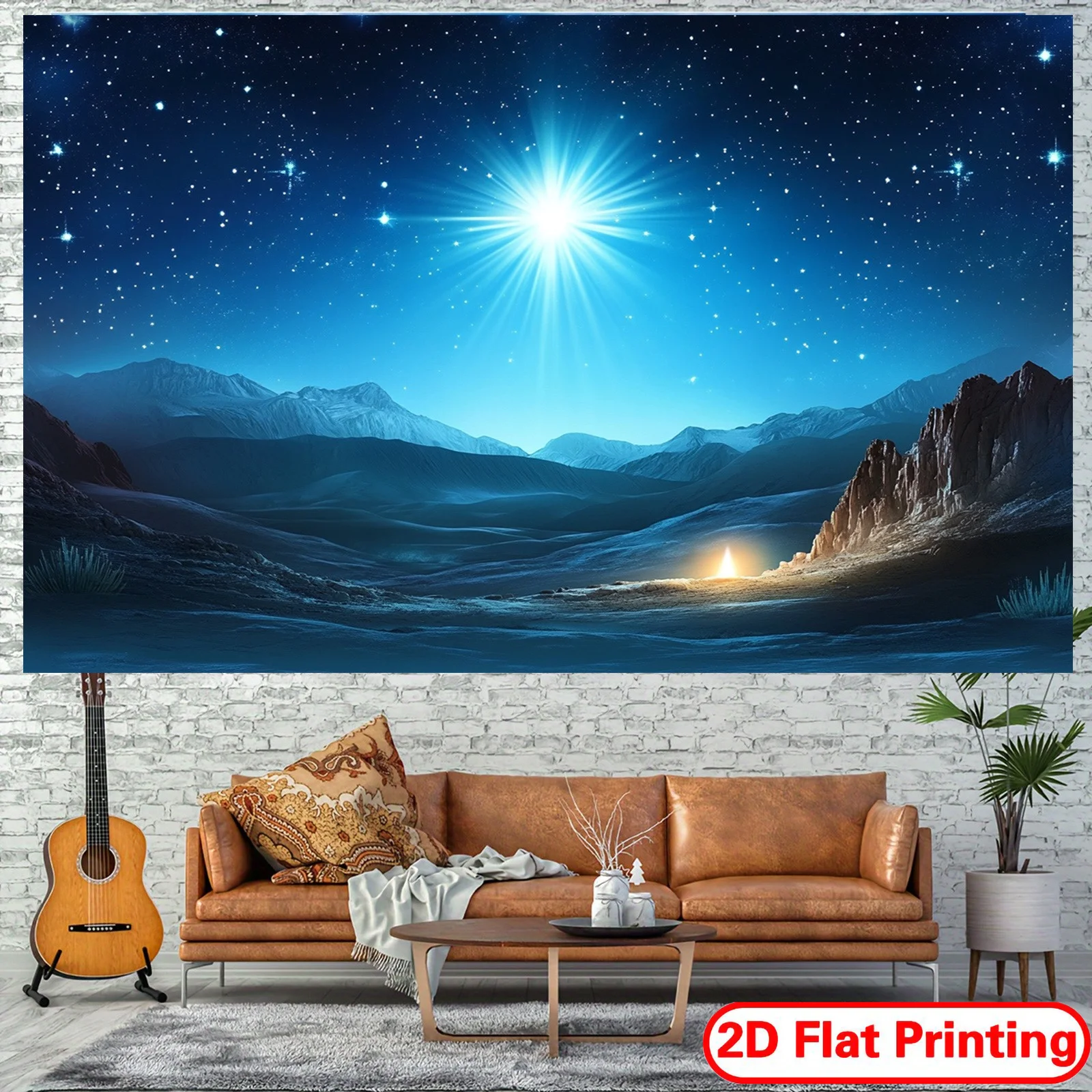 لافتة خلفية مسطحة ثنائية الأبعاد لعيد الميلاد - مشهد نجمة المهد والمهد، حفلة دينية من البوليستر