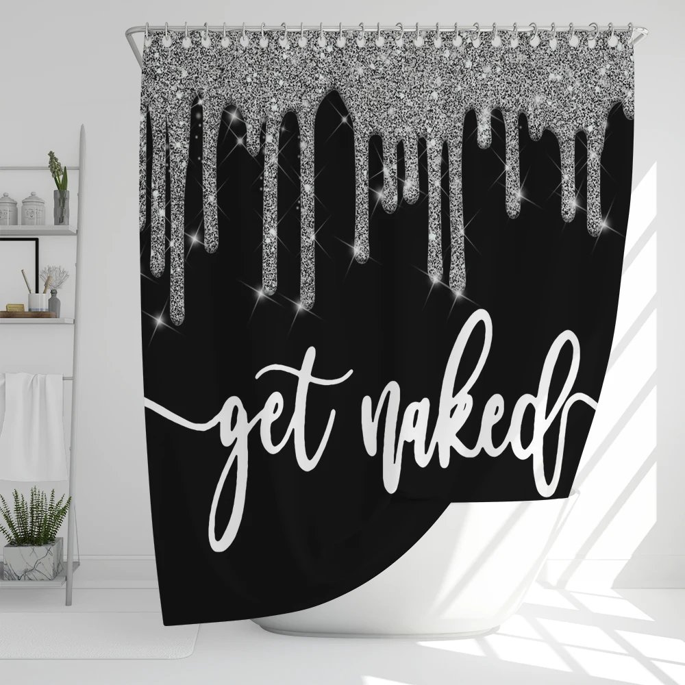 Shiny Black Waterproof Shower Curtain,Modernist and Personality Home Decor Bathroom Curtain Printed Polyester Fabric With hooks