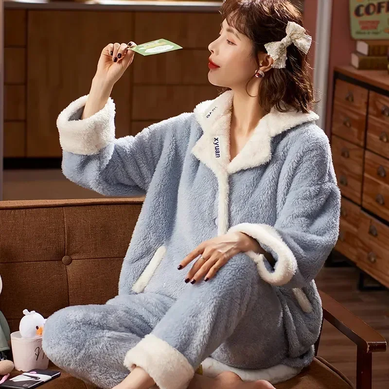 ฤดูใบไม้ร่วงชุดนอน Lounge แขนยาว Pijama ชุด Mujer Pijamas ชุด Femme Night ผู้หญิงชุดนอน Homewear สาวฤดูหนาวชุดนอน