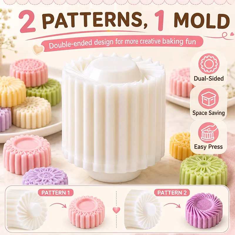 Creative Double Ended Pastry Mold Sunflower Patterned Round Mooncake Mold Detachable Abs Design Easy Cleaning For Diy Desserts