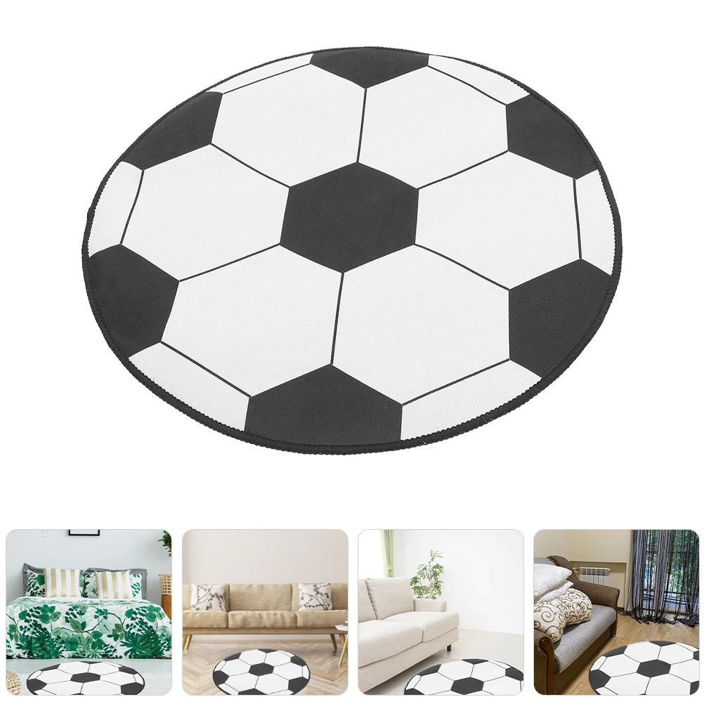 

Football Computer Chair Mat Round Black Circle Rug Non Slip Washable Area Carpet For Boys Bedroom Living Room Study Decor
