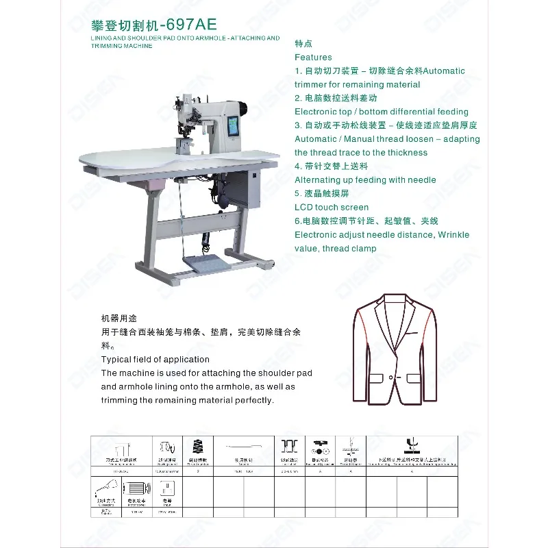 

Factory697AE Lining And Shoulder Pad Onto Armhole-attaching And Trimming Machine Leather Shirt Automatic Cnc Sewing Machine