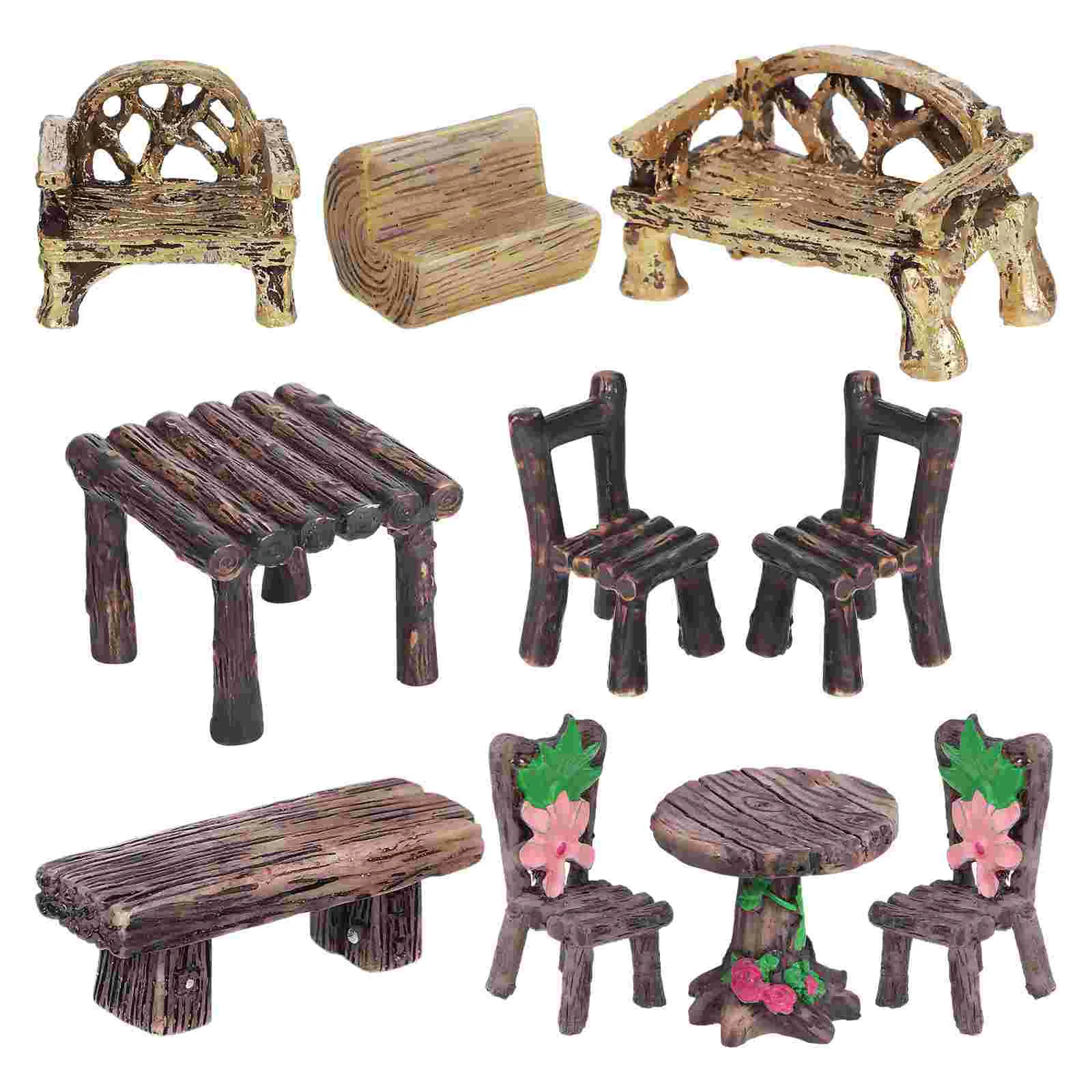 10 Pcs Mini Garden Decor Moss Succulent Micro Landscape DIY Terrarium Crafts Ornament Chair Landscaping Ornaments