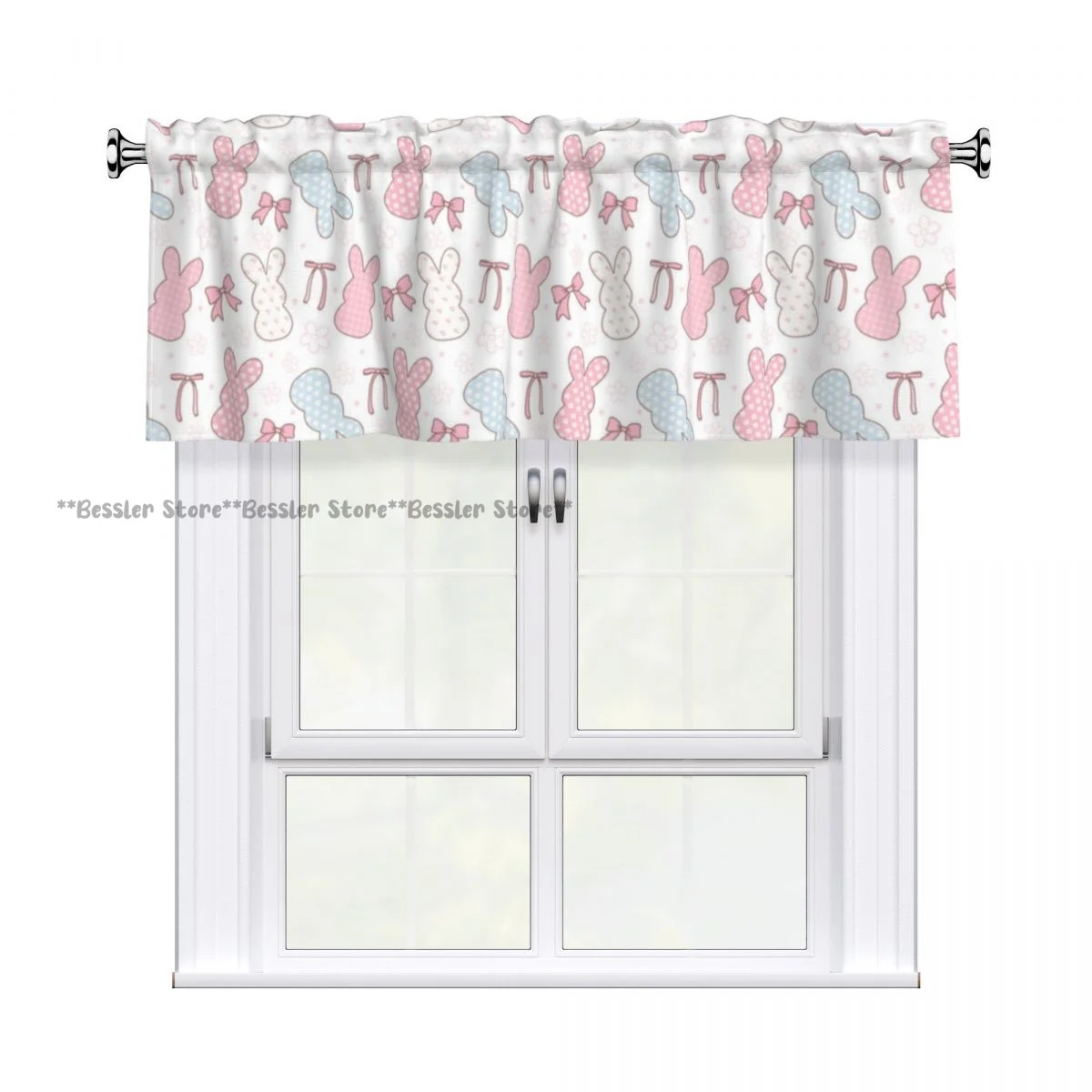 Bunny Peep Pattern With Ribbon Bow Valance Curtains Blackout Window Treatment For Kitchen Living Room Bedroom Home Decoration