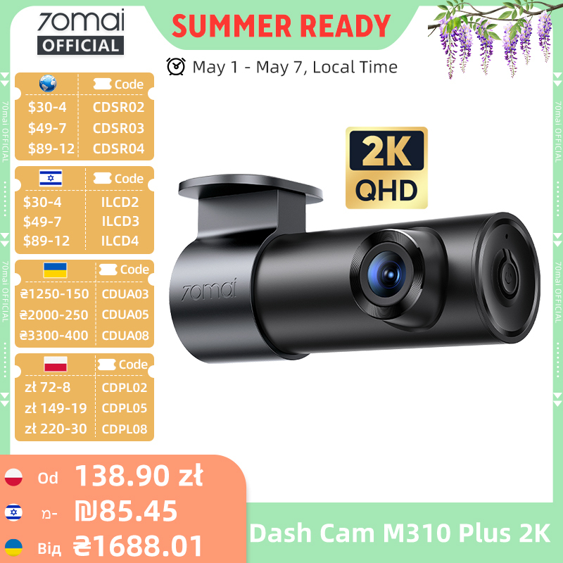  70mai Dash Cam M310 Plus 2K 1440P 143°FOV F1.55 Smart Voice Control 24H Parking Guard Night Vision 70mai M310 Plus 2K Car DVR 