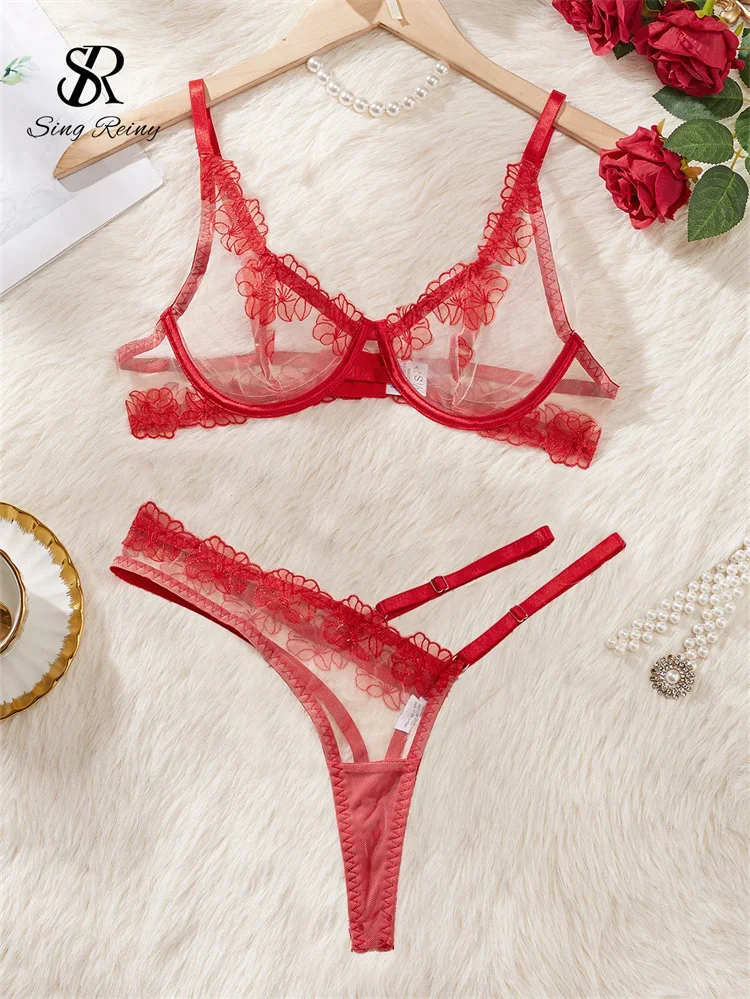 SINGREINY الجوف خارج النساء الشاش سليم المثيرة البرازيلي وموجزات الدعاوى 2024 أنثى نادي الملابس الداخلية التطريز شير الحسية أطقم داخلية جريمي