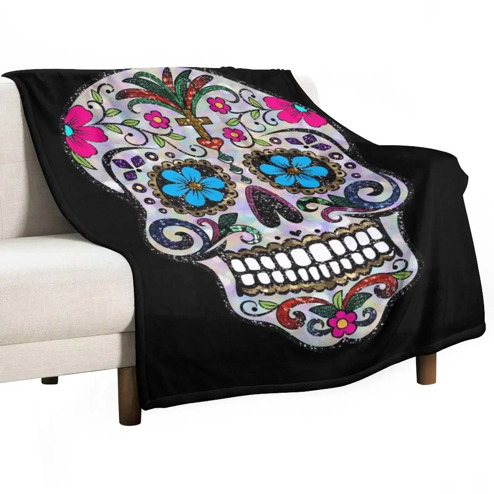 

New sequin print Sugar Skulls Throw Blanket warm for winter for babies Blankets