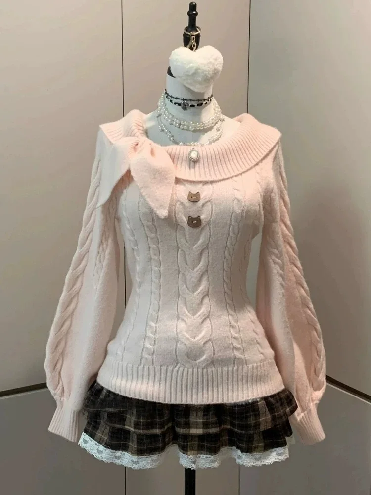 Originele JK Vintage Slim Fit taille-kalkende College Sle Long Sve gebreide trui top zoete zachte basislaag irt