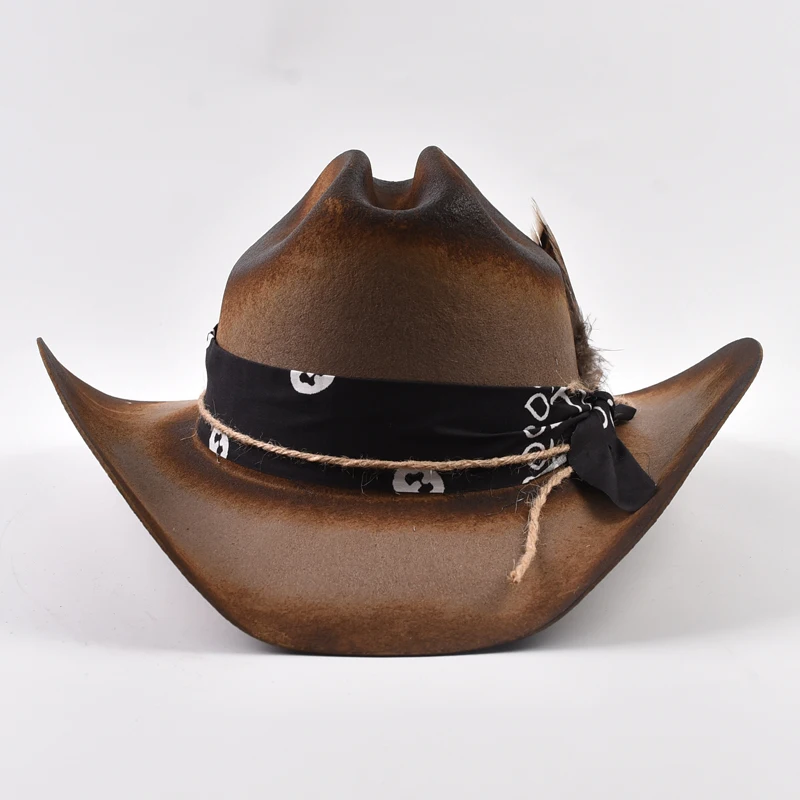 100% Wool Felt Cowboy Hat for Men Women 9cm Wide Brim Handmade Gentleman Cowgirl Jazz Hats