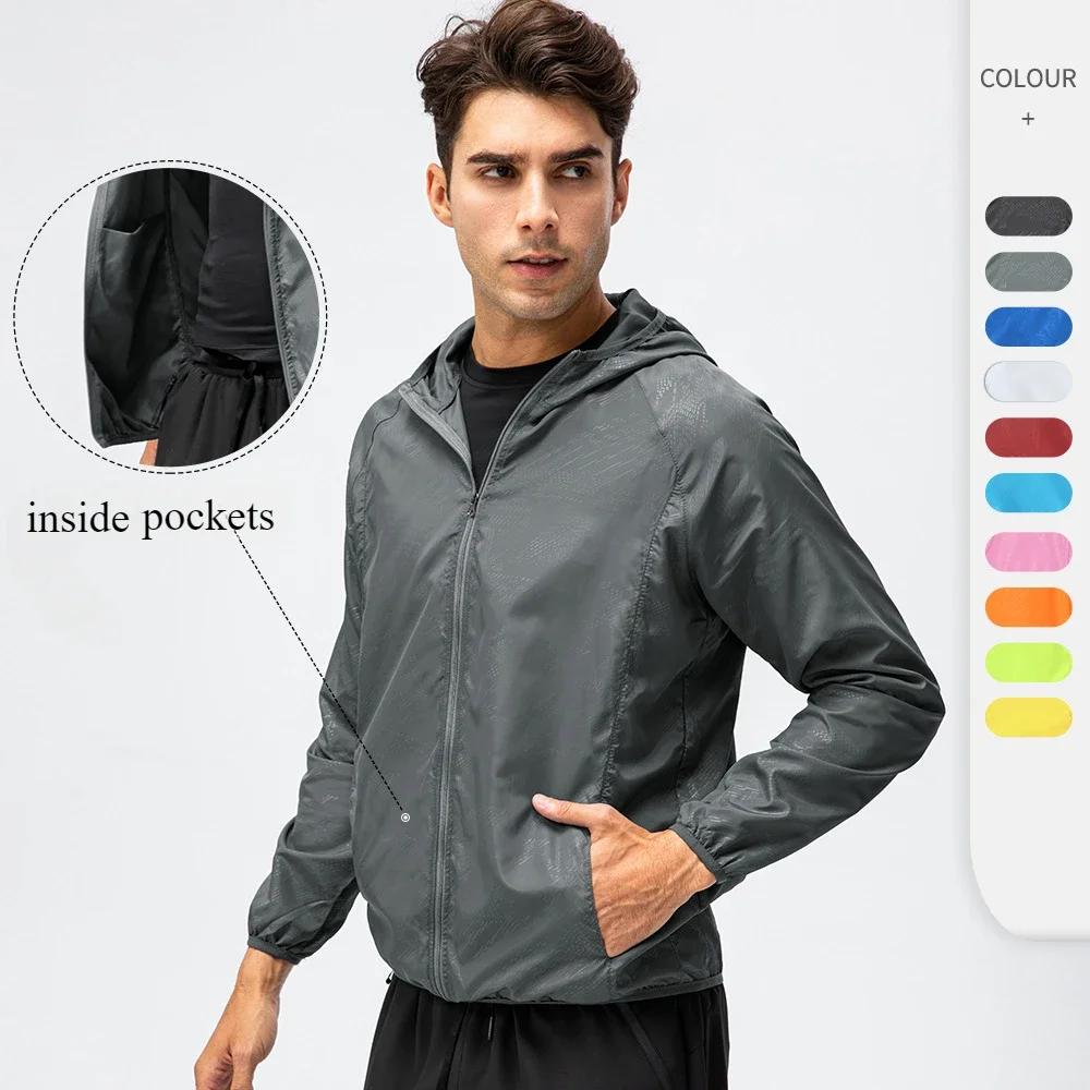 Men's Jackets Sports Outdoor Zipper Coat Hoodie Lightweight Outwear Running Top Waterproof Windproof Long Sleeve Workout Jacket