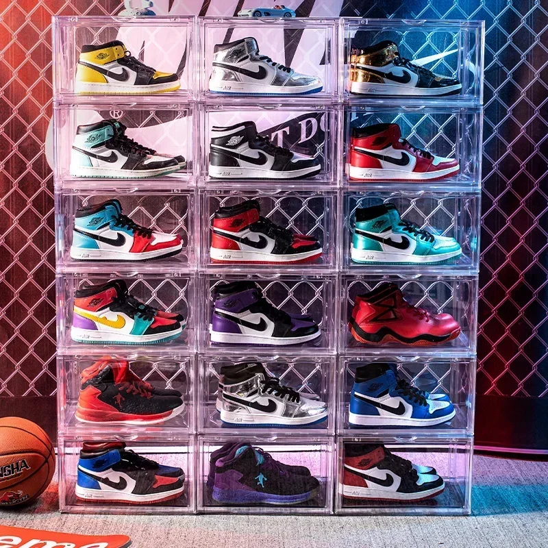 2 PCS Thickened PET Transparent Shoe Box Large Size Side Open Transparent Dustproof Storage Can Be Stacked Display Box