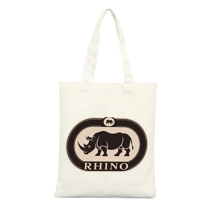 Canvas Tote Bag with Rhino Animal Graphic, Retro Style for Casual Shopping and Daily Use