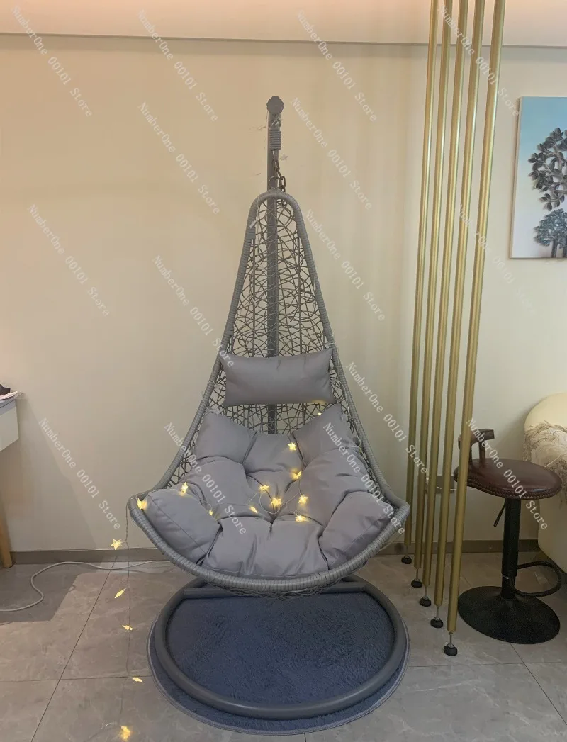 Rattan hanging basket swing chair with cozy cradle shape,suitable  indoor balcony or living room relaxation,soft cushion seating
