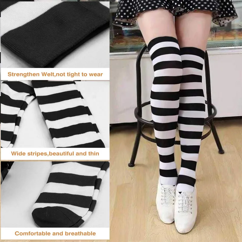 Color Striped Stockings Japanese Over Knee Socks Fashion Women Keep Warm Soks Sexy Slim Long Socks Hosiery JK Cosplay Lolita Y2k image 3