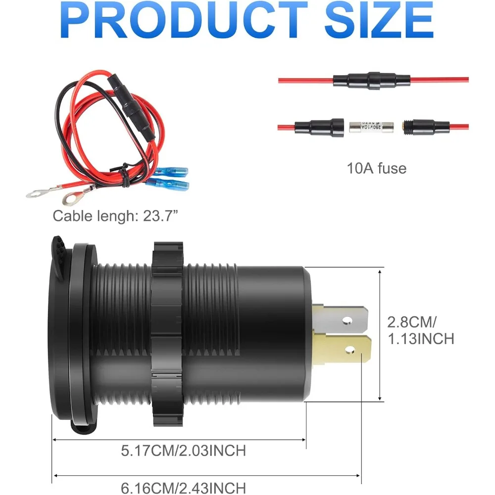 شاحن USB سلكي بمنفذ USB 12 فولت متعدد المنافذ، مزدوج PD3.0 USB-C ومقبس منفذ السيارة Quick Charge3.0 مع مفتاح الطاقة، شحن سريع #6