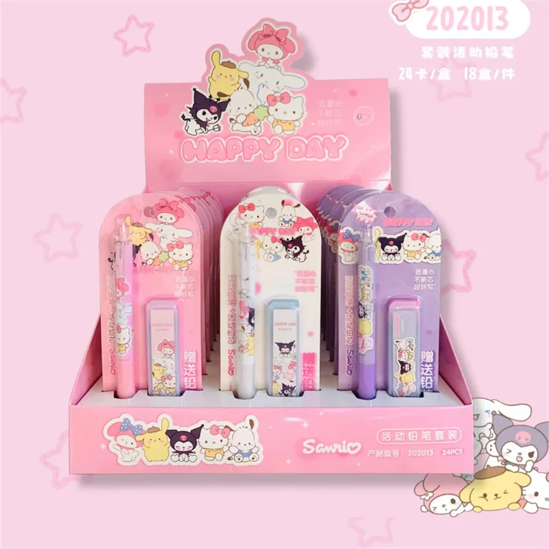 

Механический карандаш Sanrio 24 шт., набор свинцовых карандашей Kuromi Cinnamoroll, автоматический карандаш для студентов, канцелярские принадлежности, школьные принадлежности, оптовая продажа