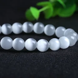 New 4/6/8/10/12mm Real Cat Eye Stone Beads For Jewelry Making White Opal Loose Shiny Round Beaded DIY Bracelet Earrings Necklace