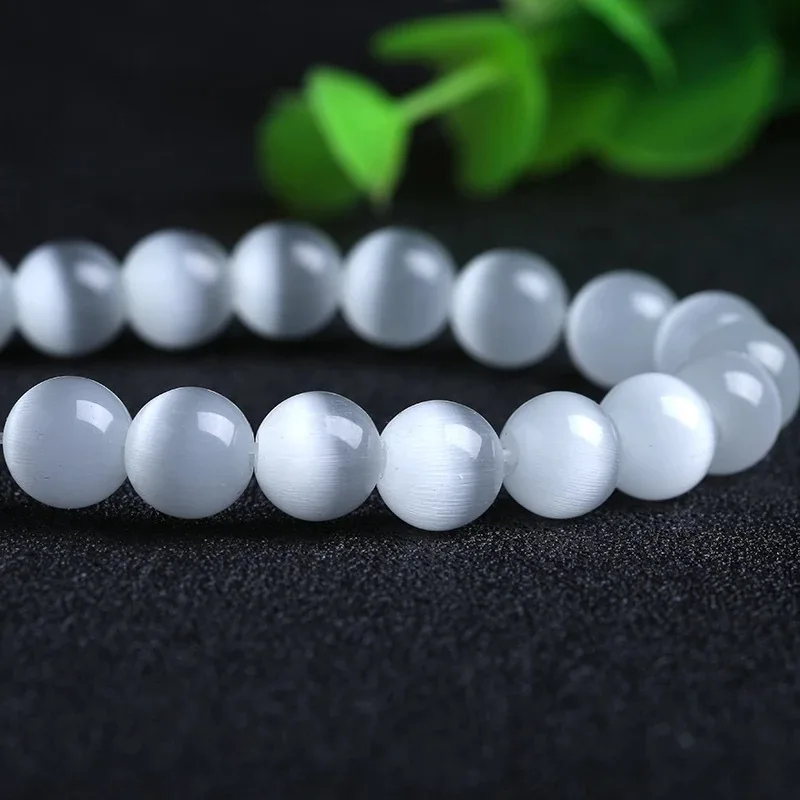 New 4/6/8/10/12mm Real Cat Eye Stone Beads For Jewelry Making White Opal Loose Shiny Round Beaded DIY Bracelet Earrings Necklace