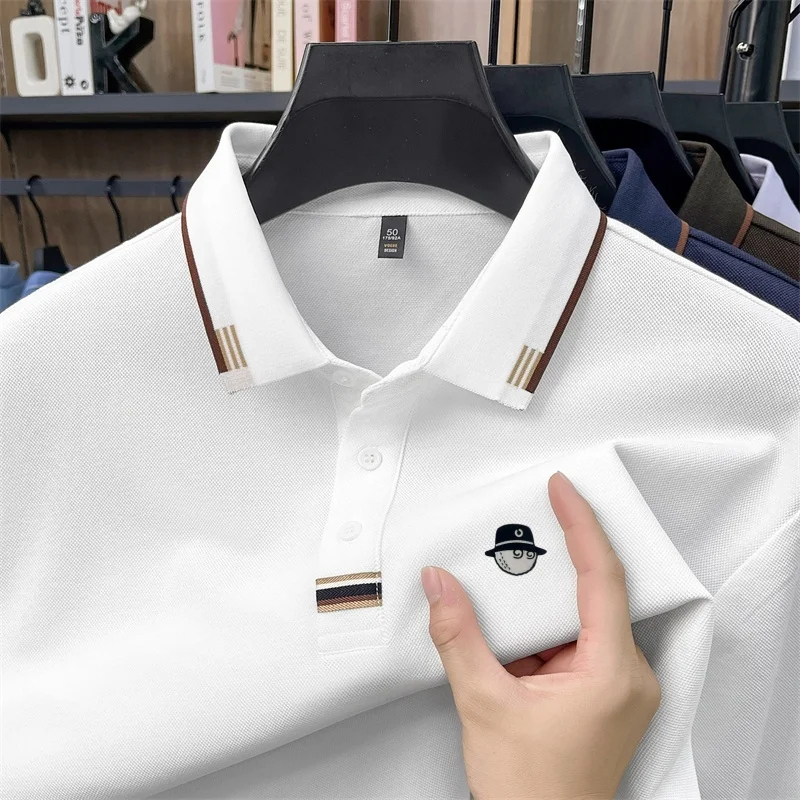 Advanced Designer Lapel Polo Shirt New Spring Autumn Solid Color Keep Warm Long Sleeve T-Shirt Fashion Exquisite Men's Clothing