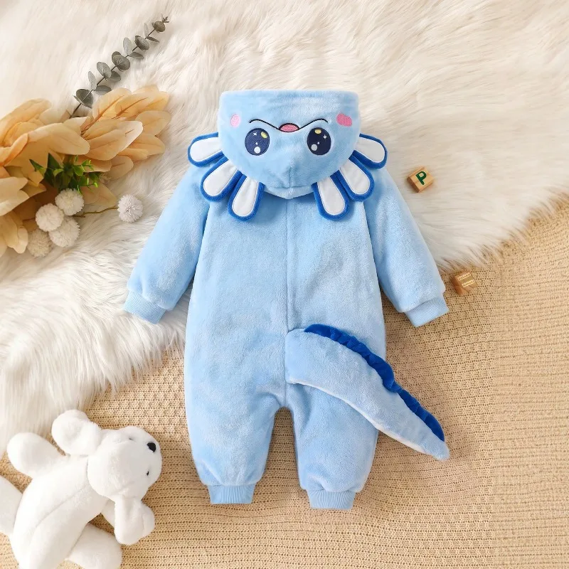 Blue Axolotl Animal Cosplay Baby Romper Hooded Fleece Jumpsuit White Belly Zip Up Newborn Infant Toddler Costume Outfit Clothes