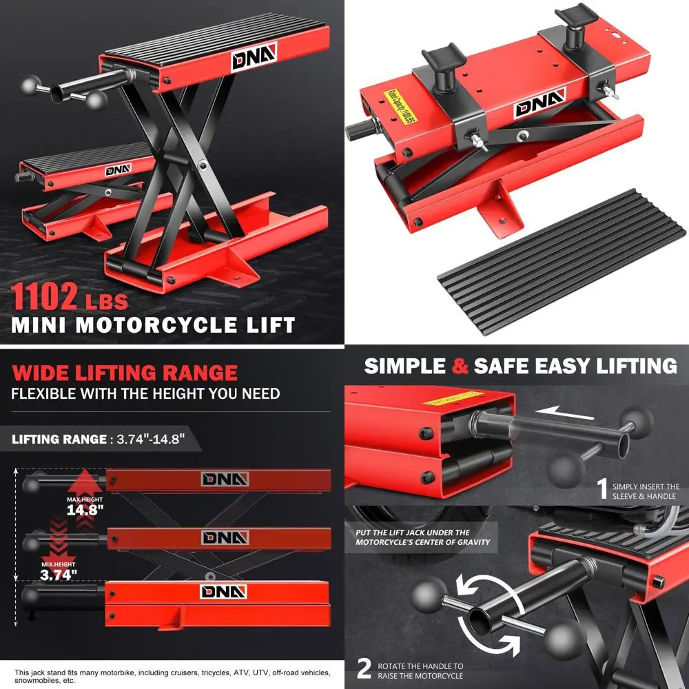 

Подъемник-ножницы для мотоциклов с сиденьем и резиновыми накладками, 2-в-1, грузоподъемность 500 кг, диапазон подъема 3.7-14.8 футов
