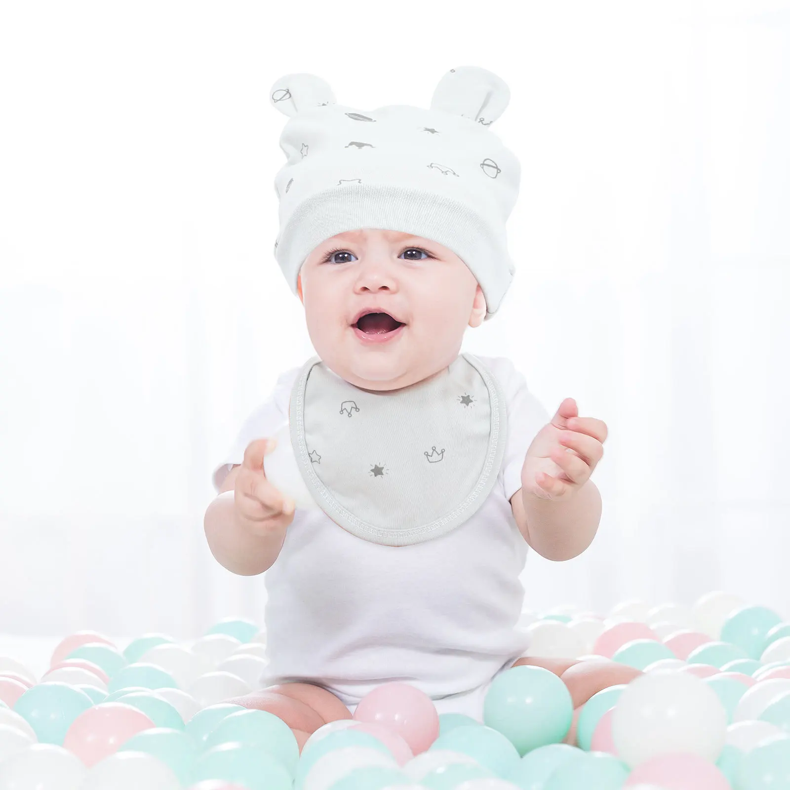 

1Set Baby Clothes Suit Infant Clothing Set Soft Cotton Breathable Long Sleeves Jumpsuit Hat Bib Gloves for Newborn Toddler