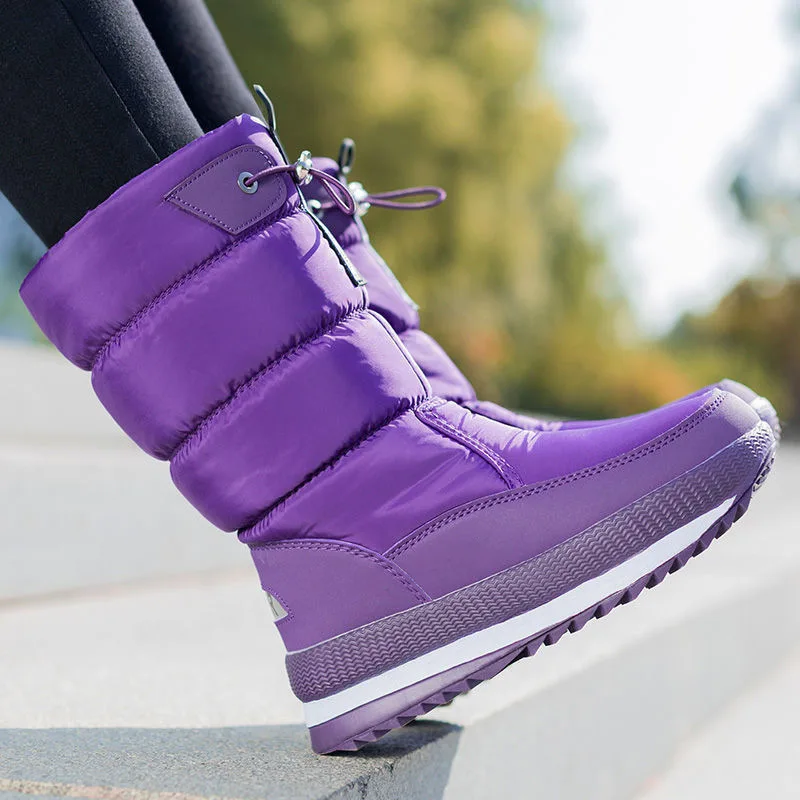 Winter thick women\'s snow boots Warm Plush Mid-calf Boots Non slip Waterproof  Platform Snow Boot Casual Female White shoes