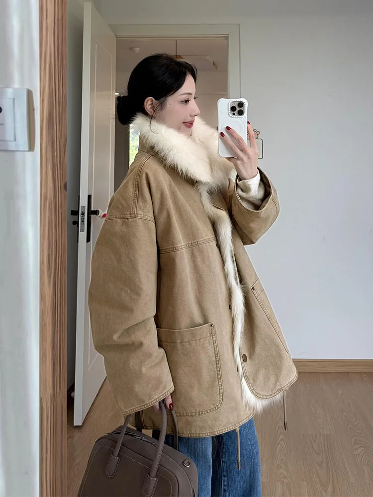 

Новая белая зимняя парка из искусственного меха, теплая, для работы, в корейском стиле, удлиненная, средней длины