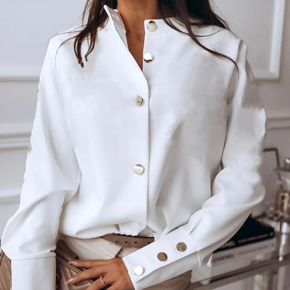 Jocoo Jolee Women Elegant White Blouse Shirt Women Long Sleeve Button Fashion Blouse Spring Solid Tops and Blouses Oversized