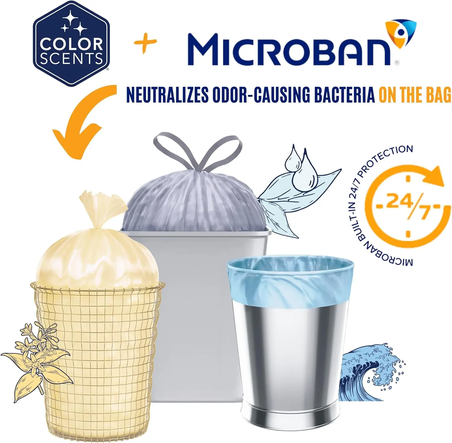 أكياس قمامة فانيليا سبايس معطرة سعة 4 جالون، عدد 60 مع ربطة عنق ملتوية للنفايات الصغيرة #4