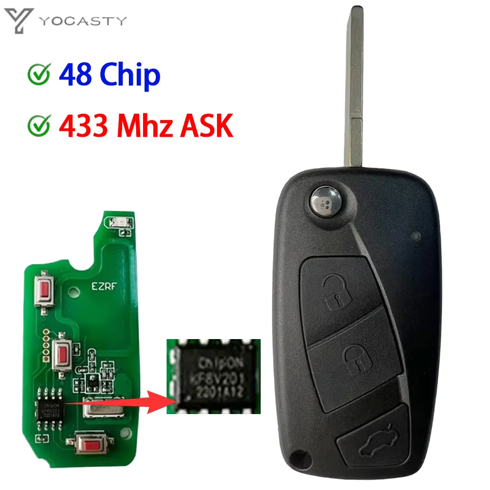 YOCASTY Flip Folding Remote Key 3 Buttons Megamos ID48 For Fiat Bravo Linea Stilo Musa Ducato Ypsilon Daily Citroen Jumper