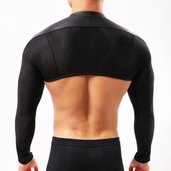 Sexy Mens Body Chest Harness PU Leather Arm Sleeves Long Sleeve Crop Tops Party Club Shoulder Strap Tanks Shirt