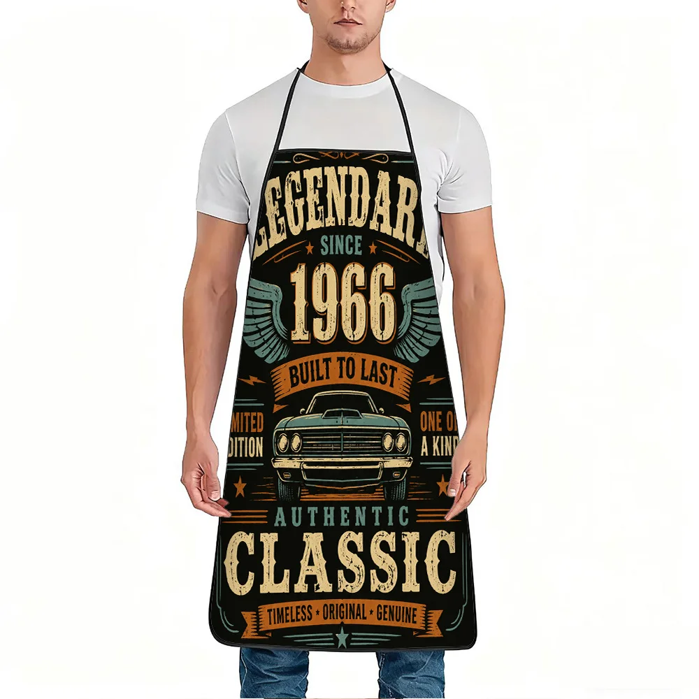 1pc Legendary Since 1966 Classic Car Print Apron, Durable And Easy to Clean, Adjustable Waistband, Polyester Material, for Kitch