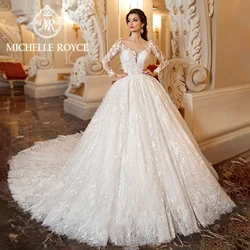 Michelle Royce Luxury Ball Gown Wedding Dress New Deep V-neck Beading Crystal Sequined Dress For Bride Vestidos De Novia