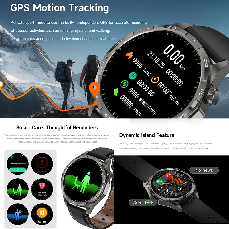 Neue Outdoor Smart Watch Männer 1,50 "HD AMOLED GPS Motion Traject Herzfrequenz Schlaf Monitor Bluetooth Anruf 100 + Sport Smart Uhr