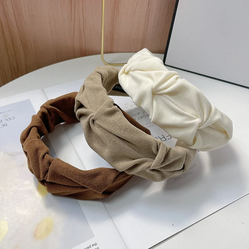 French vintage fabric pleated hair band for women\'s fashion versatile matte fabric wide headband press hair clip