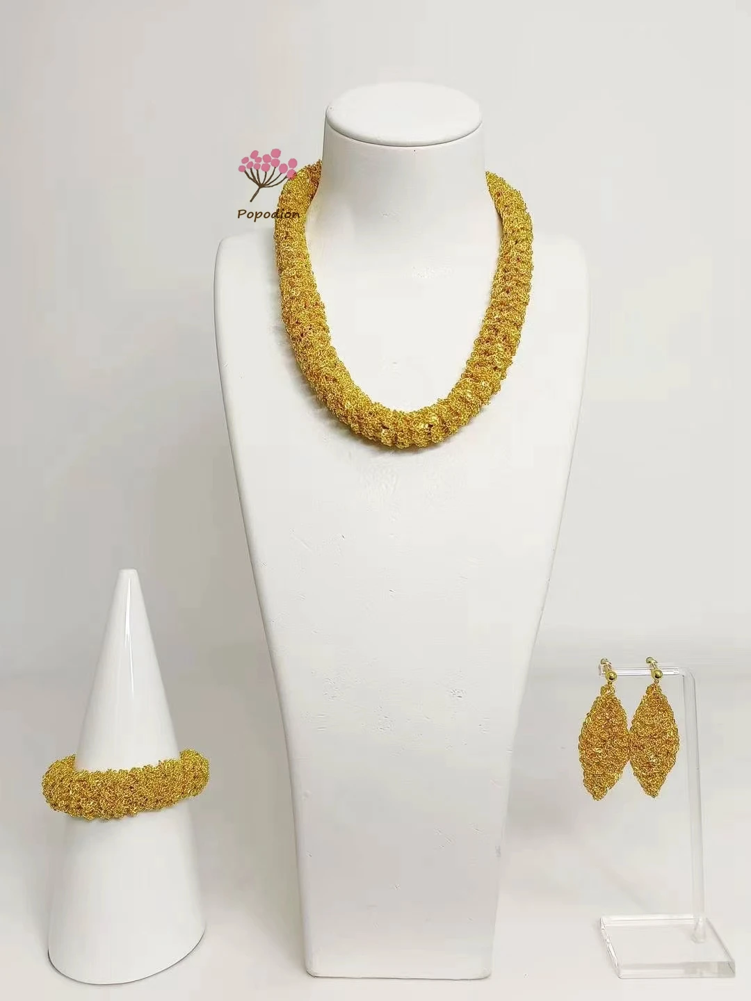 New Dubai 24K Gold Plated Necklace, Earrings, Bracelet for Women's Wedding Party Jewelry Set DD10483